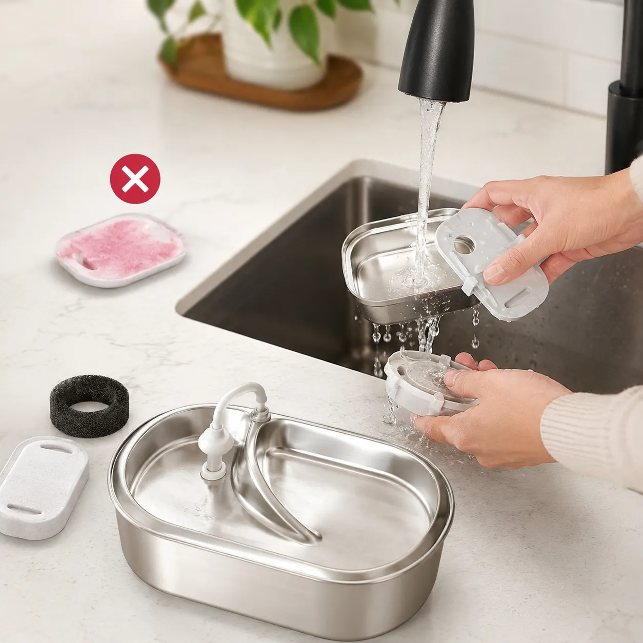 reduce buildup pink slime pet fountain 3