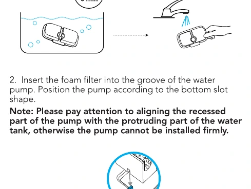 PETLIBRO PLWF005 foam pre-filter being fitted into the pump groove.