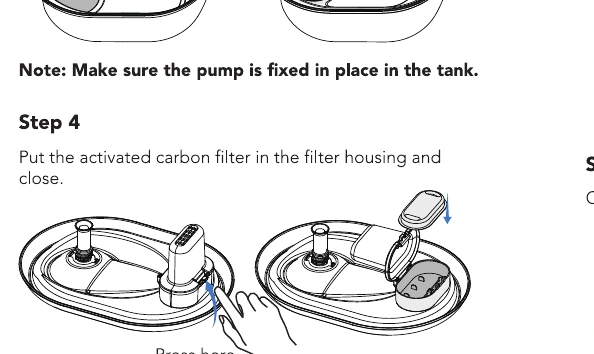Activated carbon filter placed into the PLWF006 filter housing and the housing pressed closed at the latch.